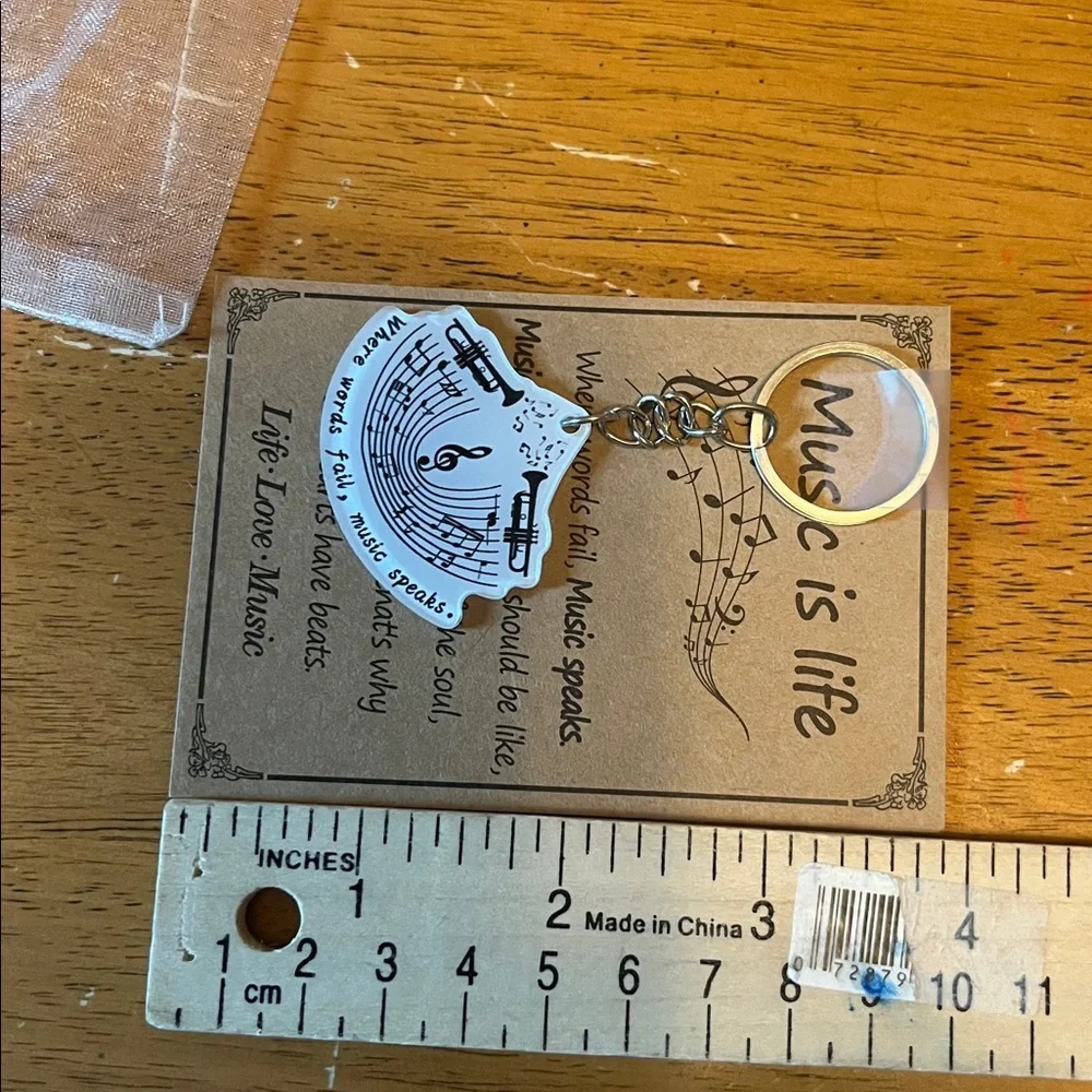 Music Is Life Quote Keychain with Organza Bag and Card